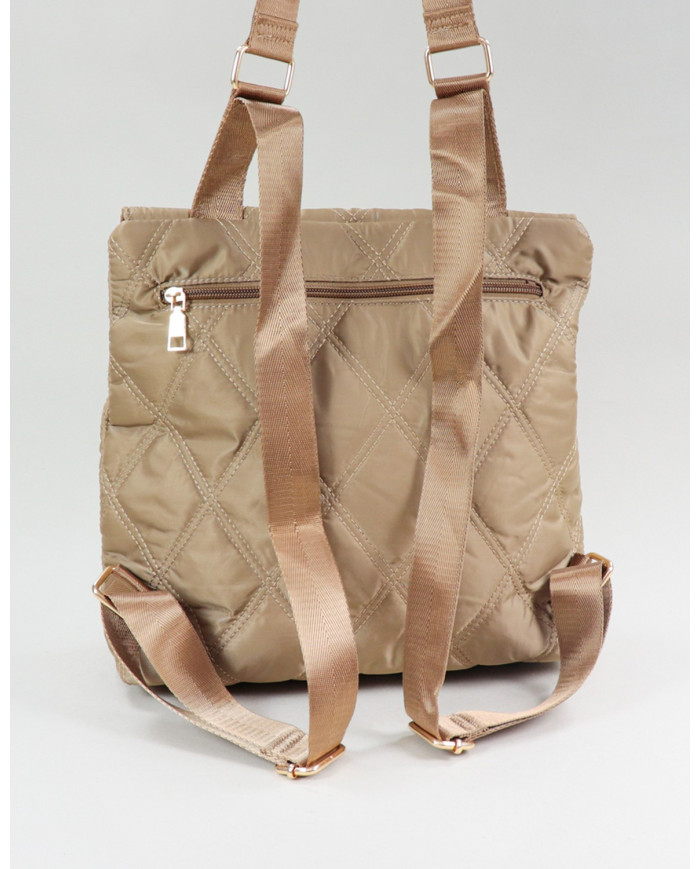 Ladies Taupe backpack with Decorative Pala