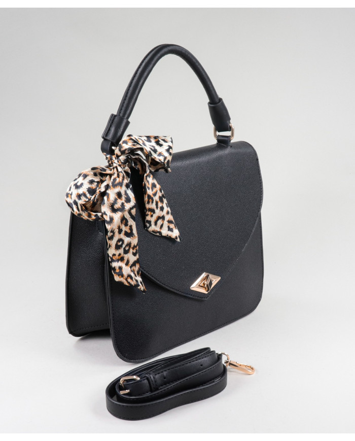 Lady's Black Suitcase with Leopard Scarf