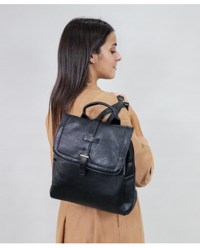 Damas Mochila negra con tira decorativa