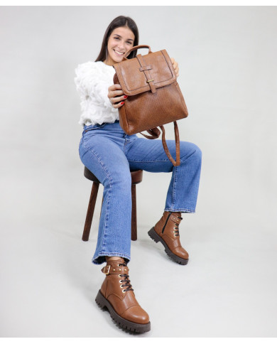 Damas Camel Mochila con tira decorativa