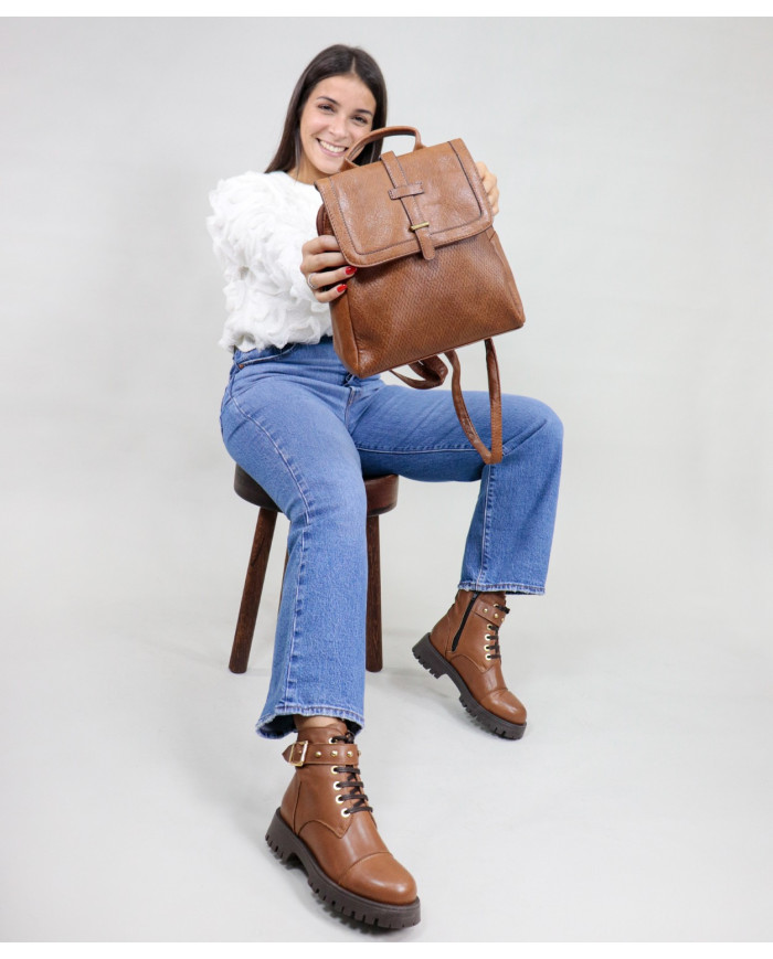 Ladies Camel Backpack with Decorative Strip