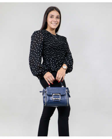 Maleta de dama azul con broches