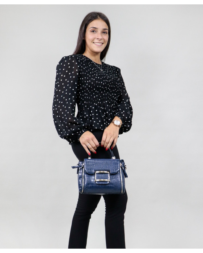 Maleta de dama azul con broches