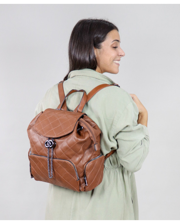 Damas Camel Mochila con Applique ajustable