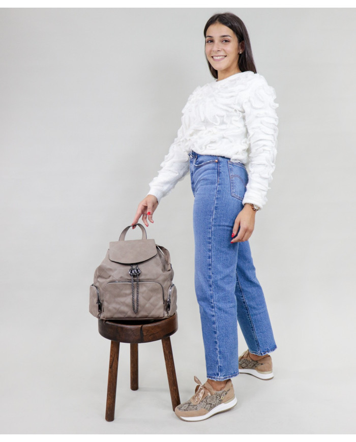 Damas Taupe Mochila con aplicación ajustable