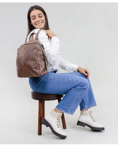 Mochila Taupe de Senhora com Padrão