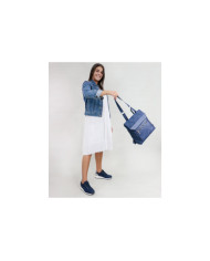 Mochila Azul de Senhora com Pala Decorativa