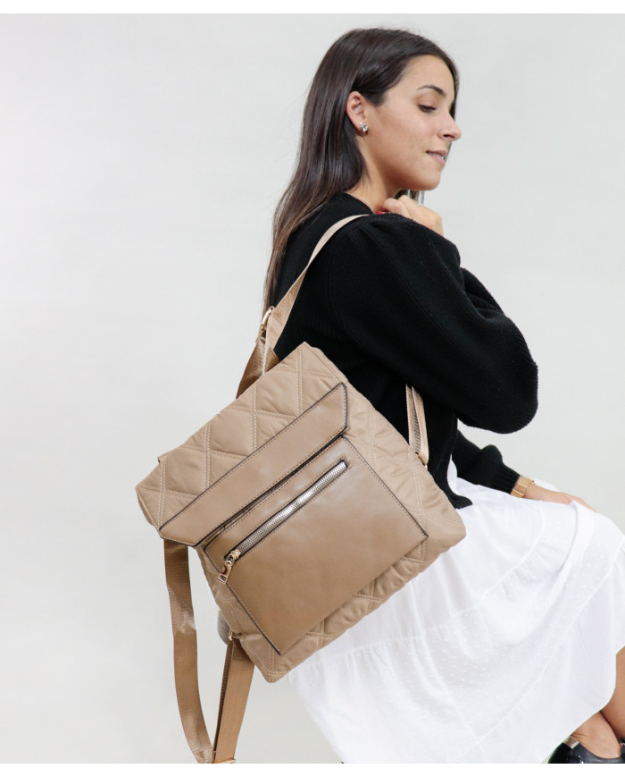 Ladies Taupe backpack with Decorative Pala