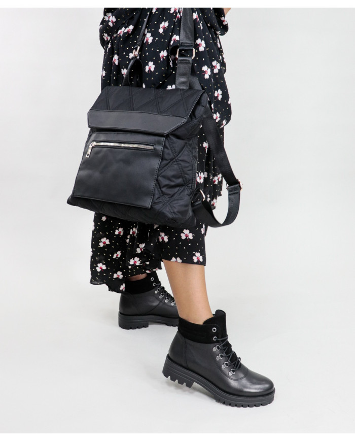 Ladies Black Backpack with Decorative Pala