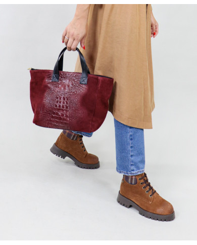 Mala Bordô de Senhora de Mão em Pele