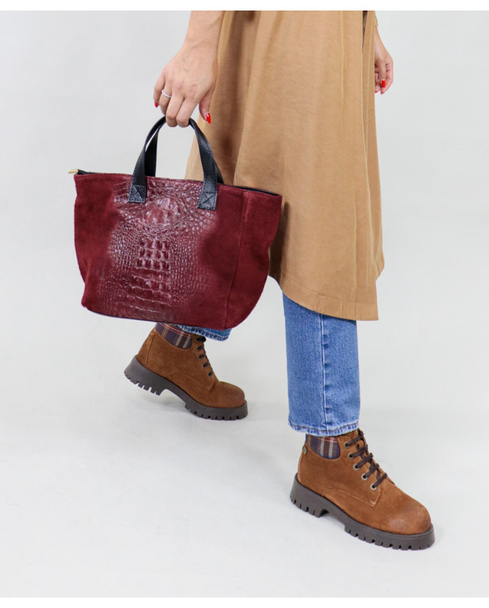 Mala Bordô de Senhora de Mão em Pele