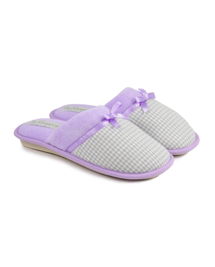 Women's Room Slippers Gray with Satin Lace