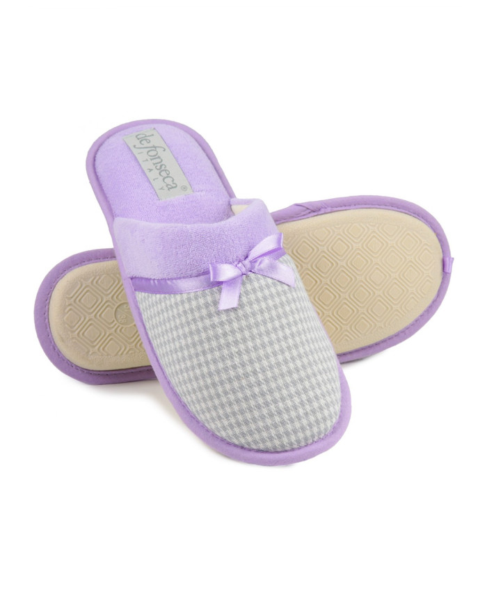 Women's Room Slippers Gray with Satin Lace