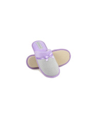 Women's Room Slippers Gray with Satin Lace