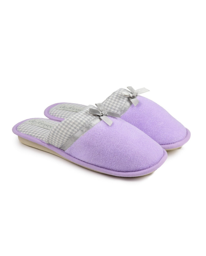 Ladies Lilac Room Slippers with Satin Lace