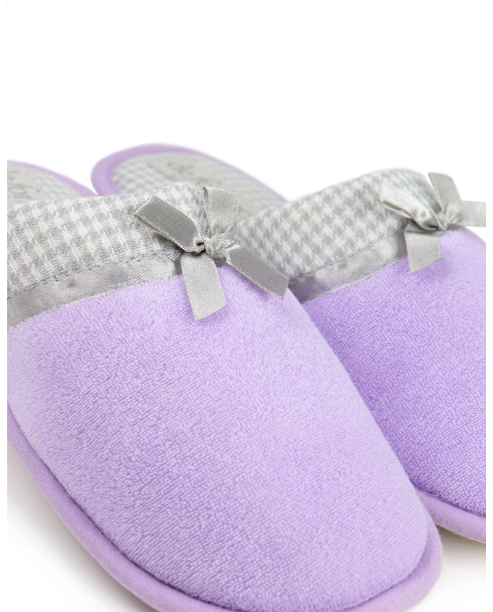 Ladies Lilac Room Slippers with Satin Lace