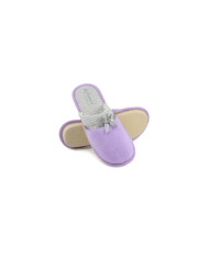 Ladies Lilac Room Slippers with Satin Lace