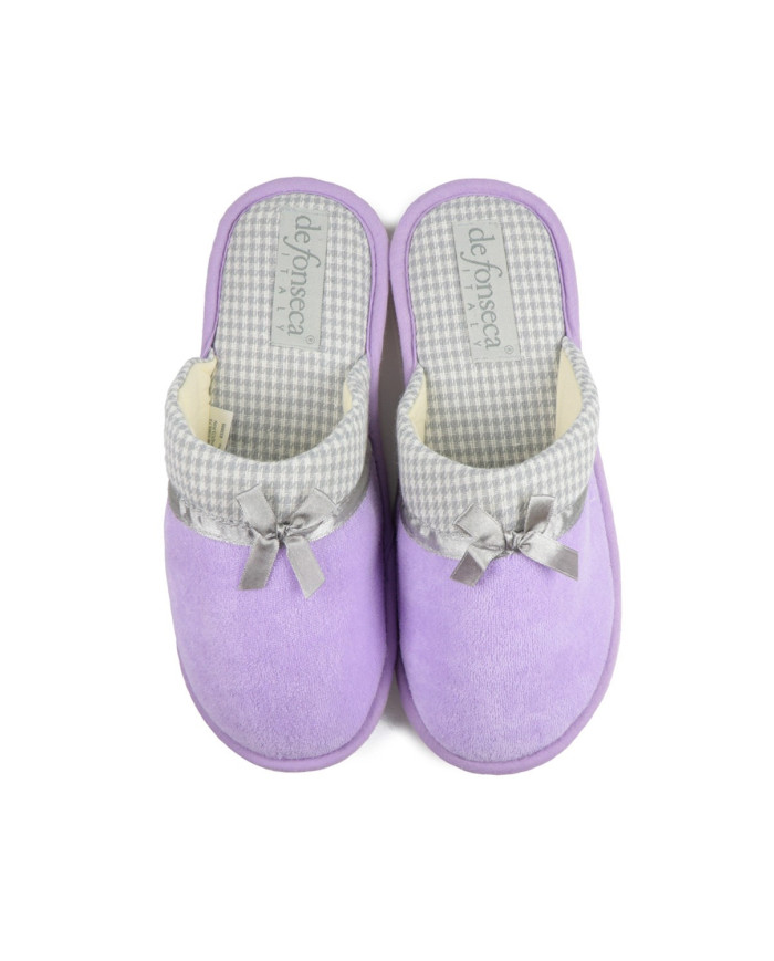 Ladies Lilac Room Slippers with Satin Lace