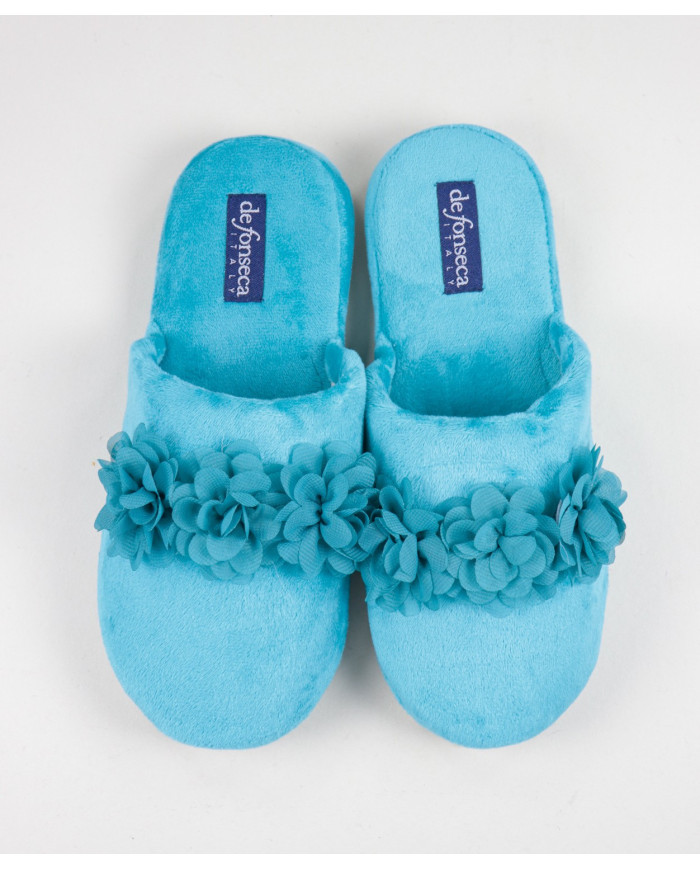 Ladies Room Slippers with Fabric Flowers