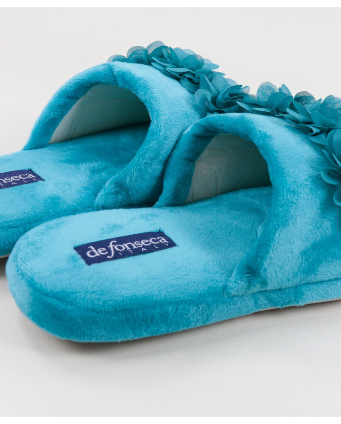 Ladies Room Slippers with Fabric Flowers
