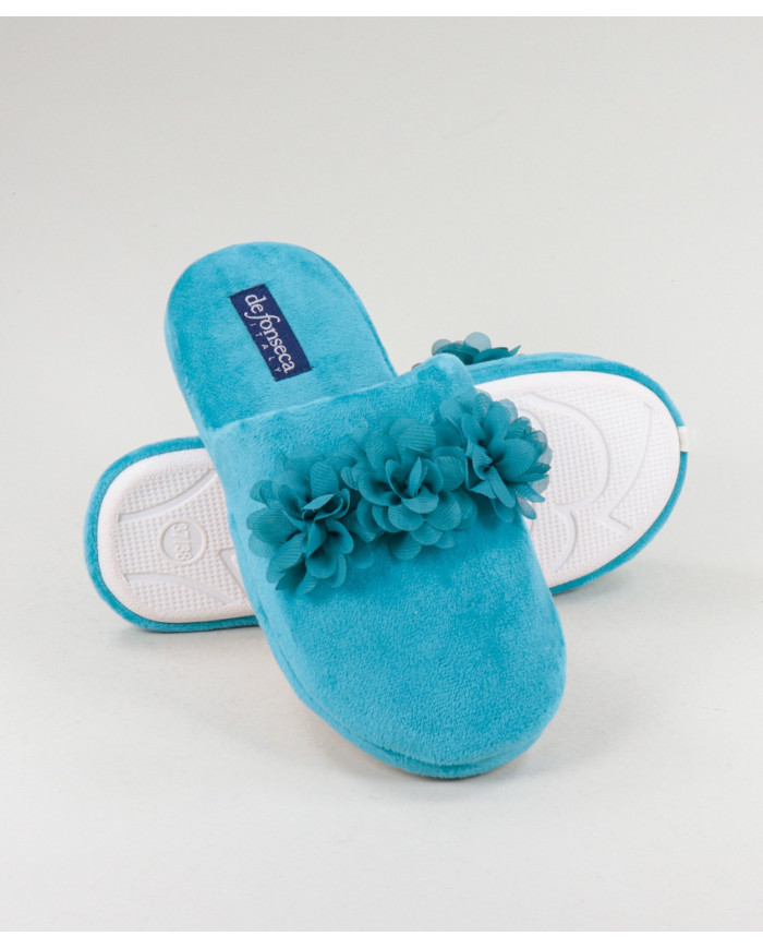 Ms. DeFonseca Room Slippers with Fabric Flowers