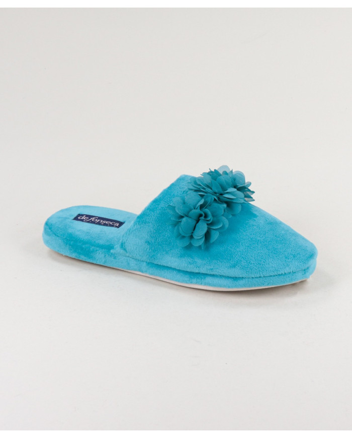 Ms. DeFonseca Room Slippers with Fabric Flowers