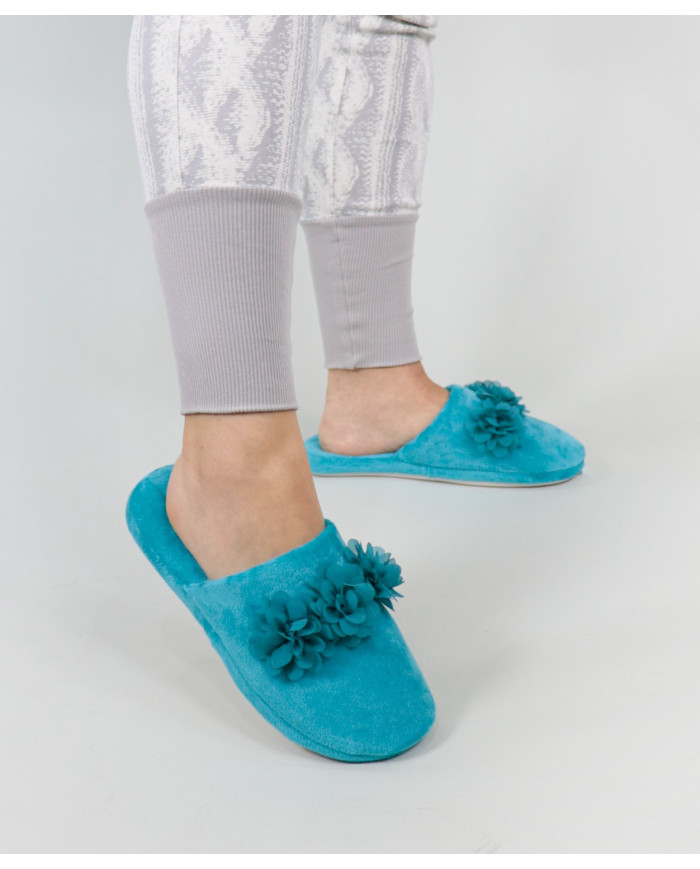 Ms. DeFonseca Room Slippers with Fabric Flowers