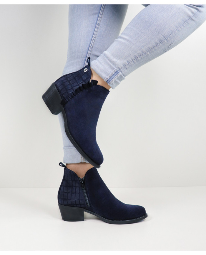 Botas Azuis de Mulher Ginova com Folho Franzido