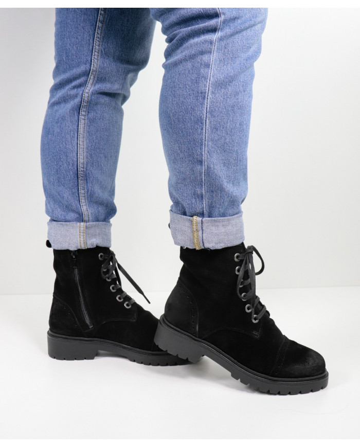 Women's Black Military Boots in Suede