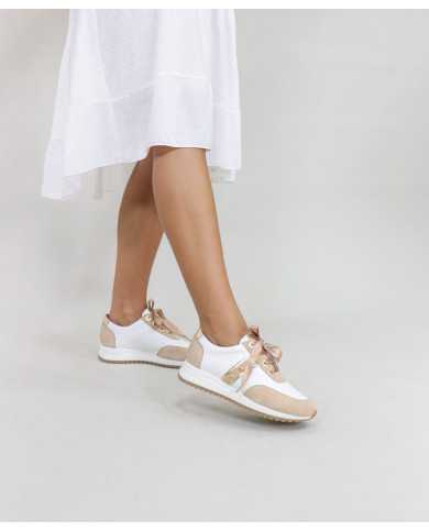 Ginova Women's Taupe Trainers with Pearls