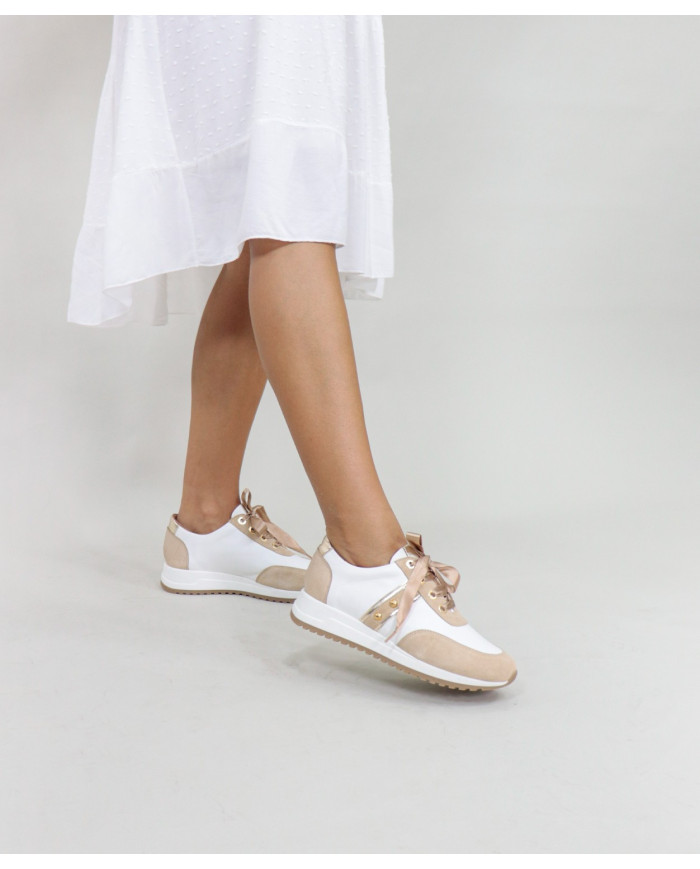 Ginova Women's Taupe Trainers with Pearls