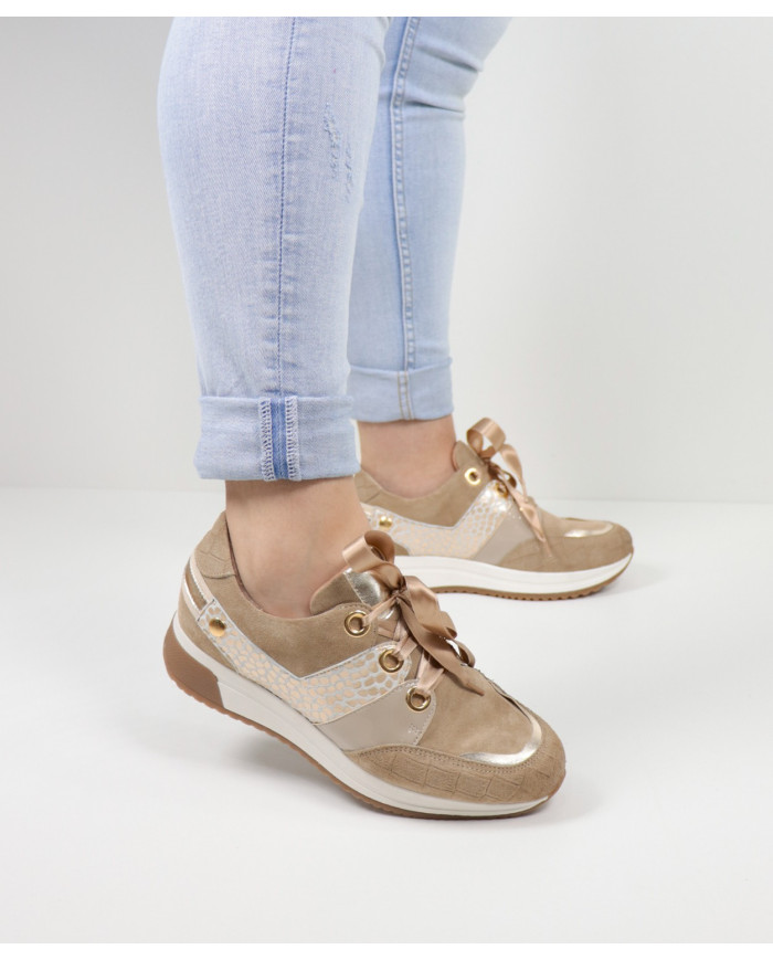 Ginova Women's Taupe Trainers with Various Textures