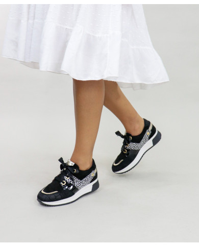 Sapatilhas Pretas de Mulher Ginova com Várias Texturas