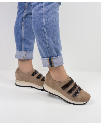 Sapatilhas Taupe Ginova com Tiras em Velcro