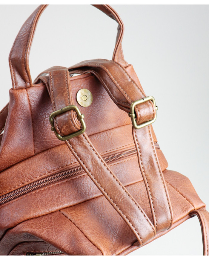 Damas Camel Mochila con cierre frontal