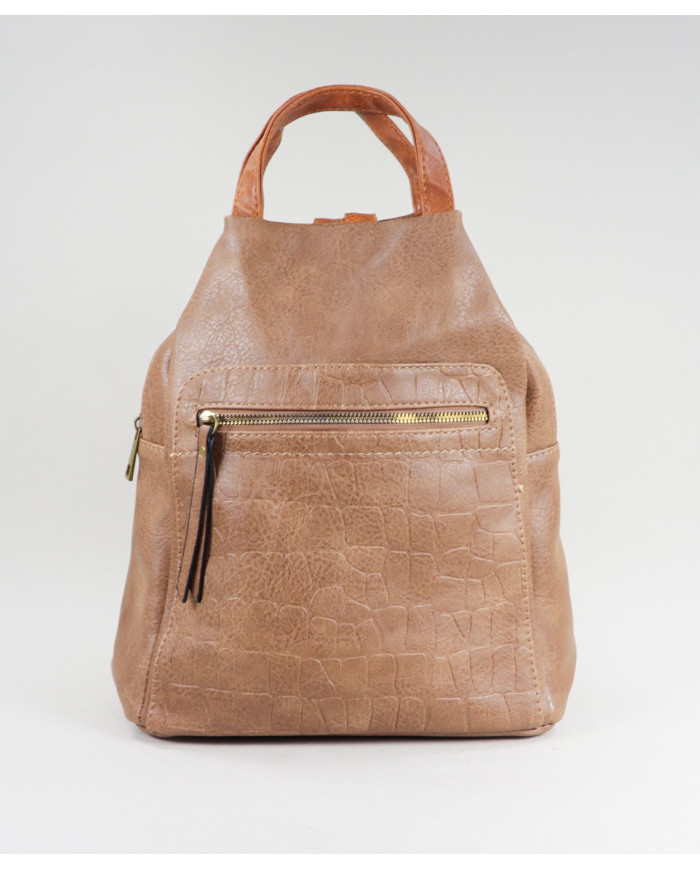 Mochila Taupe de Senhora com Fecho Frontal