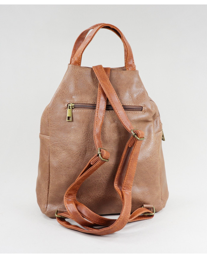 Women's Taupe Backpack with Front Clasp