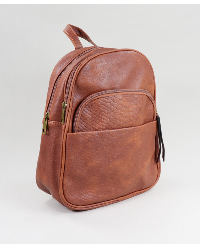 Damas Taupe Mochila con bolsa frontal