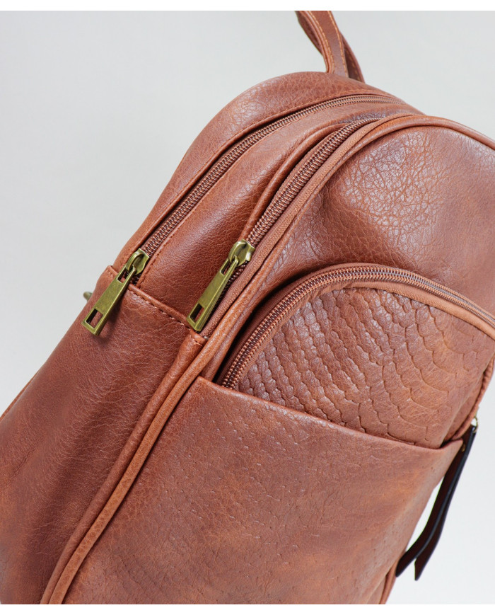 Damas Taupe Mochila con bolsa frontal