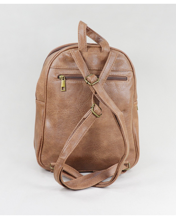 Damas Taupe Mochila con bolsa frontal