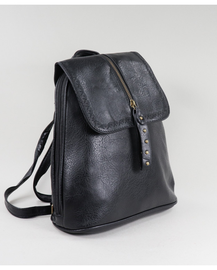 Women's Black Backpack with Embroidery Detail