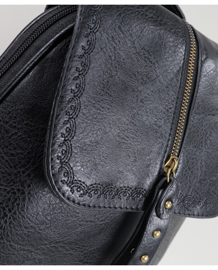 Women's Black Backpack with Embroidery Detail