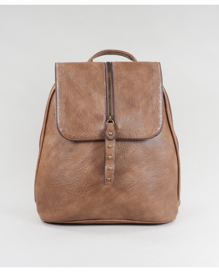 Women's Taupe Backpack with Embroidery Detail