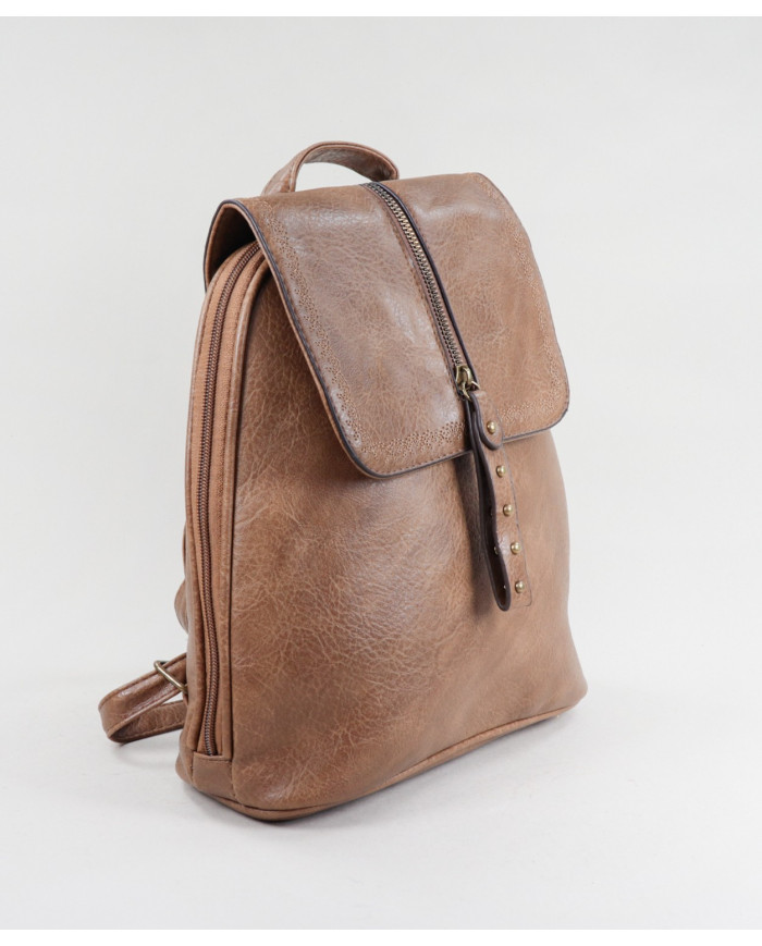 Women's Taupe Backpack with Embroidery Detail