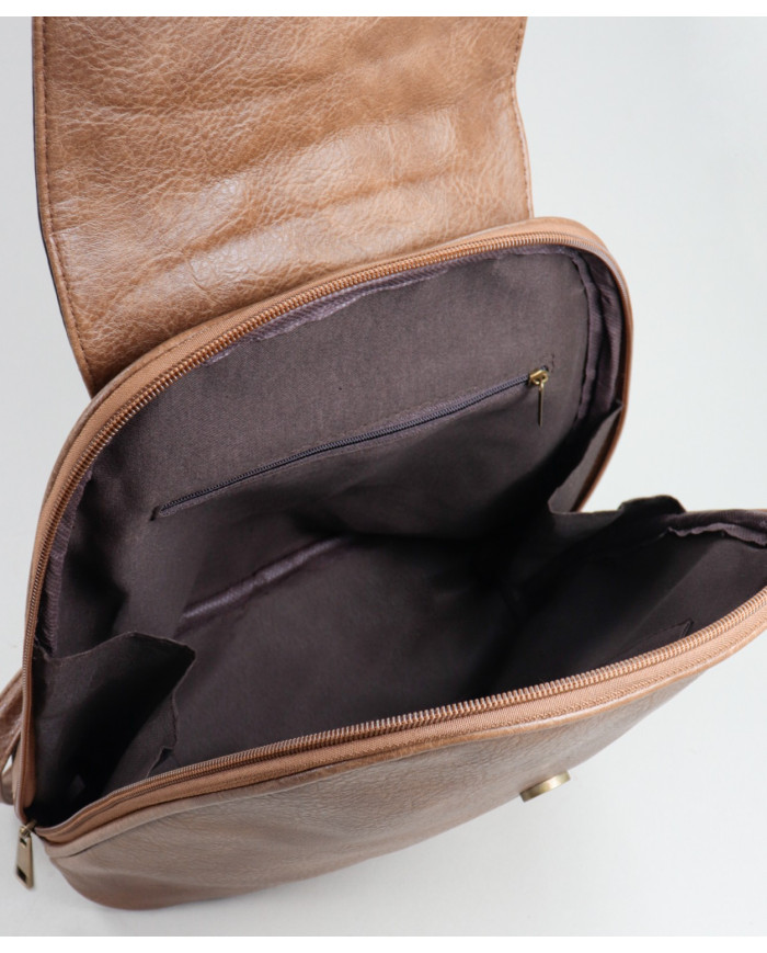 Mochila Taupe Feminina com Detalhe em Bordado