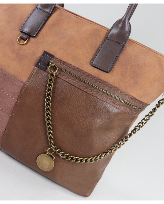 Mala Camel de Senhora Shopper com Corrente