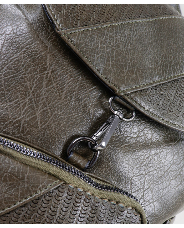 Damas verde mochila con bolsillo en frente