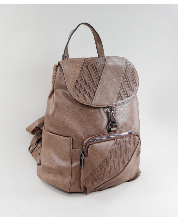 Ladies Taupe backpack with Pocket on the Front