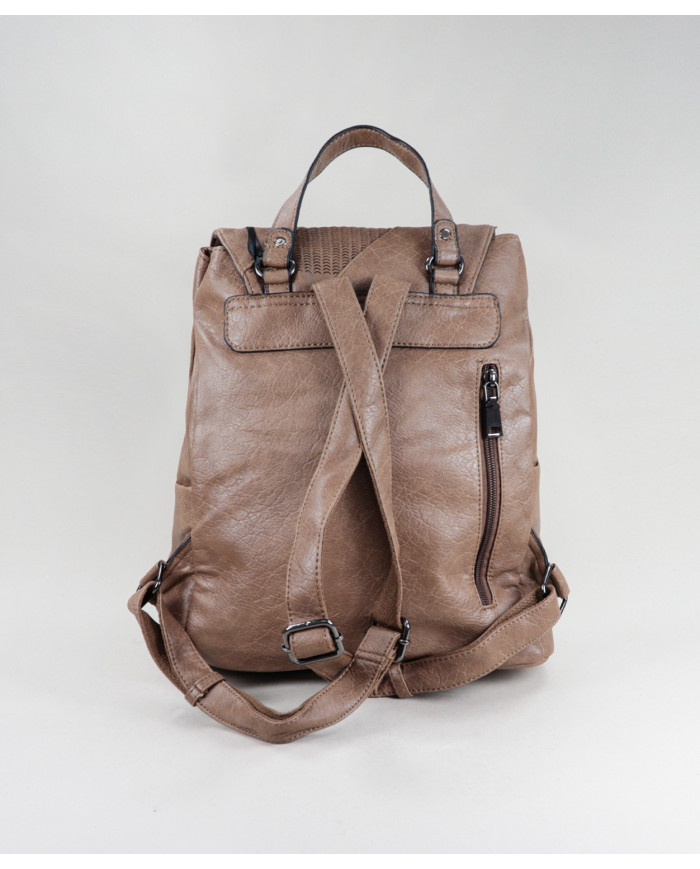 Damas Taupe mochila con bolsillo en el frente