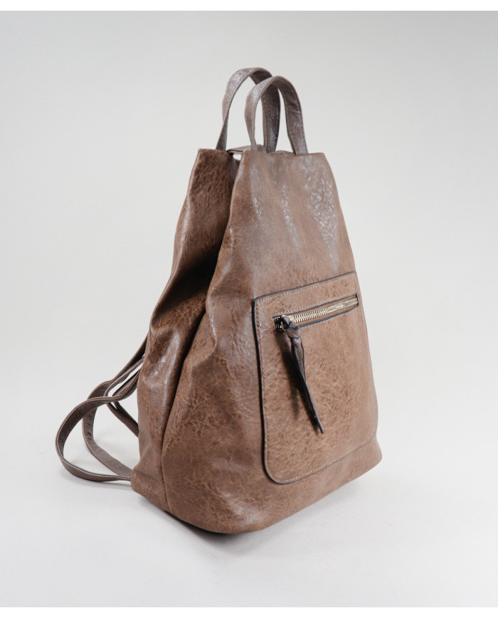 Mochila Taupe Feminina com Fecho Frontal